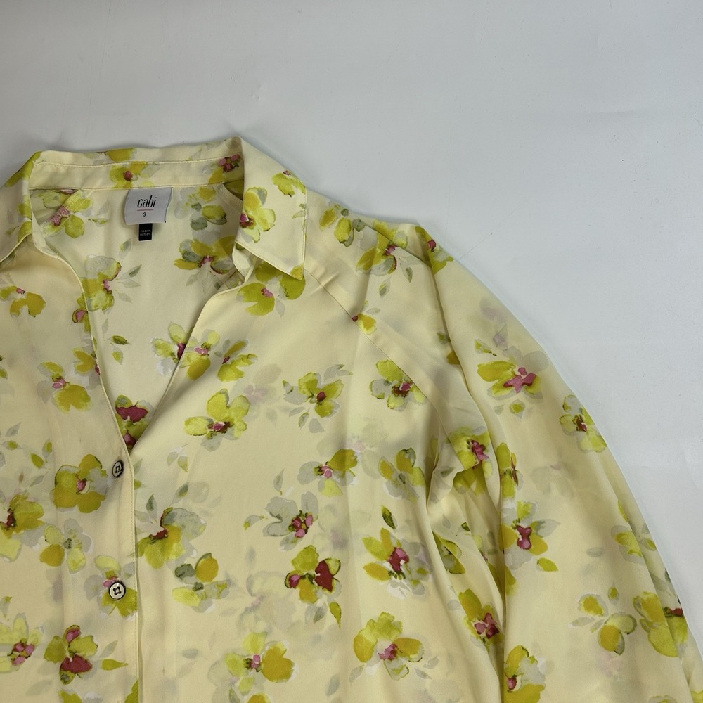 Cabi Go To Blouse Small Yellow Floral Print Button Front 3/4 Sleeve Blouse 6294 - Picture 2 of 9